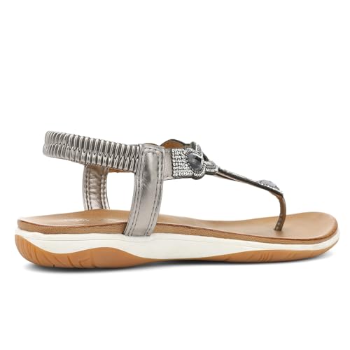 Image of UBFEN Womens Flat Sandals with Arch Support - T-Strap Thong Sandals with Elastic Back Strap, Comfortable for Walking, Bling, Rhinestone, Dressy