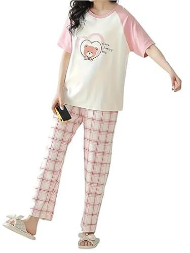 Image of Women's Pajama Set with Top & Pants|| Korean Night Wear|| Loose Fit Home Wear || Lightweight Printed Set || Soft & Comfy Girls & Women