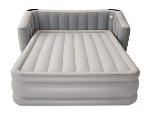 Bestway Wingback Queen Air Mattress With Built-In Ac Pump | 31.5" Raised Inflatable Mattress W/Comfortable Backrest & Headboard | Provides Back And Shoulder Support | Durable Tritech Pvc Material Grey #TOP3