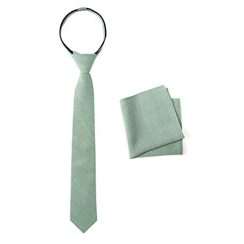 Spring Notion Boys' Linen Blend Zipper Necktie and Pocket Square Set
