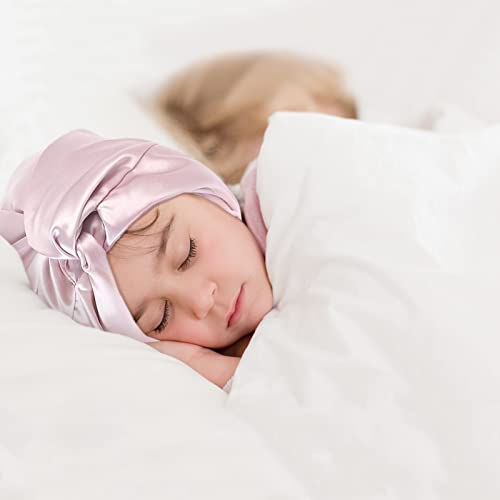 Arqumi 1 Pack Double-Layer Satin Hair Bonnet For Kids, Adjustable Drawstring Hair Cap Sleep Bonnet For Girls Child, Pink #TOP1