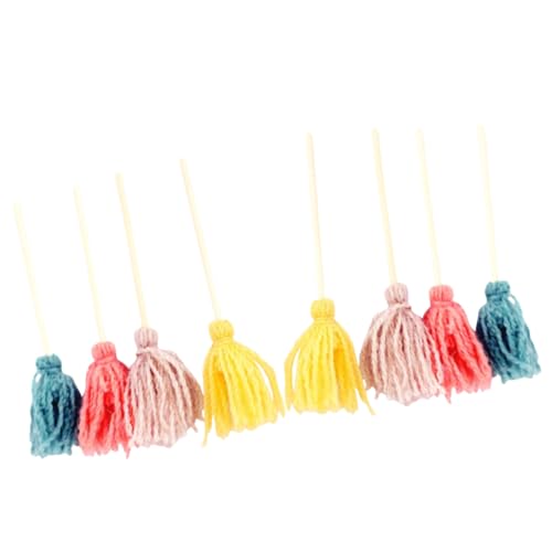 NOLITOY Lot de 8 Mini Balais-serpillères Colorés pour Maison de Poupée, Accessoires Miniatures en Bois et Tissu, Décorations Vintage, Ornement Halloween, Décor Miniature