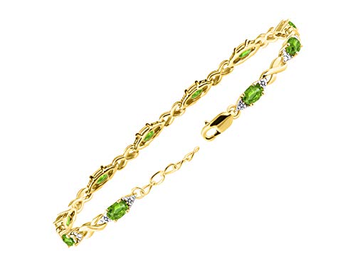 Rylos Bracelets For Women 925 Yellow Gold Plated Silver Xo Hugs & Kisses Tennis Bracelet Gemstone & Genuine Diamonds Adjustable To Fit 7"-8" Wrist, 10-6X4Mm Peridot Jewelry For Women Friendship #TOP2