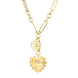 Vestamore Collar de corazón de oro de 18 quilates para mujer, cadena gruesa de hip hop con múltiples colgantes, elementos de sol y circonita, cadena ajustable de 15 + 3 pulgadas, joyería de moda