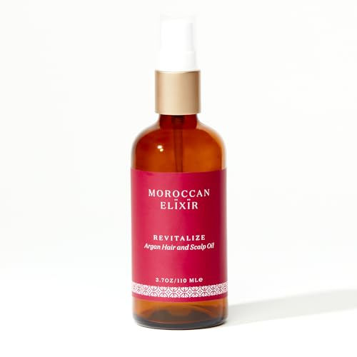 Moroccan Elixir Revitalize Argan Hair and Scalp Oil For Woman | Protects and Promotes Growth | Provides Antioxidants Minerals & Vitamin E | Reduces Frizz and Adds Shine, (3.7 oz)