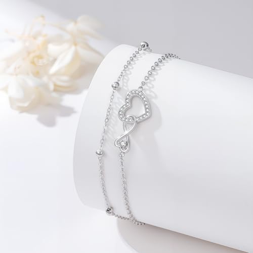 Image of Anklet for Women 925 Sterling Silver Double Infinity Ankle Bracelet Waterproof Summer Jewelry Anniversary Birthday Gifts for Her