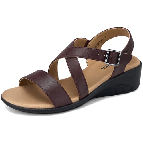 Image of SHIBEVER Wedge Sandals for Women Dressy: Comfortable Low Heel Sandals | Adjustable Casual Dress Shoes with Cushioned Insole and Non-Slip Sole, All-Day Walking