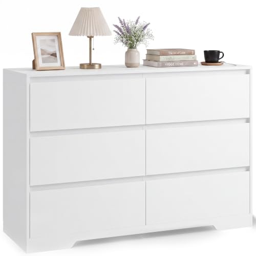 Xbro Cómoda 6 Cajones para Dormitorio, Salón y Pasillo, Blanco | Mueble de dormitorio con sistema antivuelco, manija empotrada, rieles deslizantes metálicos, 100x35x75 cm