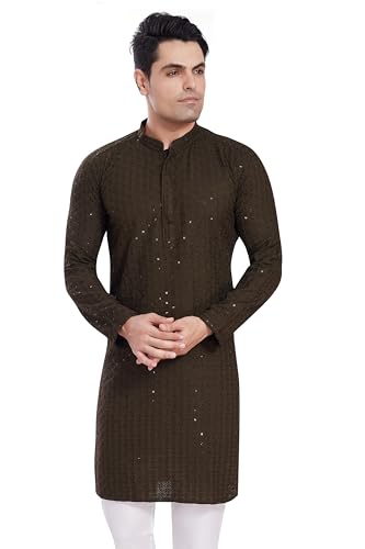 Image of DIVISIVE Men's Sequince Embroidered Cotton Blend Only Slim Fit Kurta