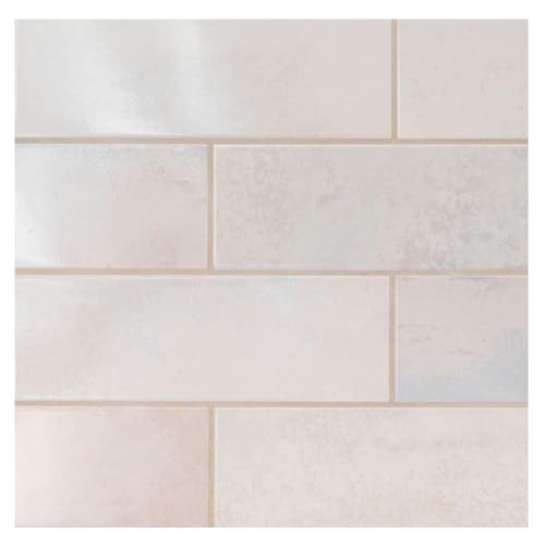 Tenedos 4x12 Earthy Creamy Pearl White Ceramic Glossy Subway Tile
