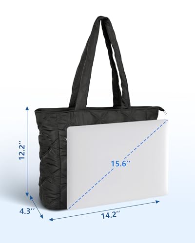 Women Quilted Puffer Work Tote Bag Compatible with Stanley Cup Holder with Laptop Compartment for College Travel4