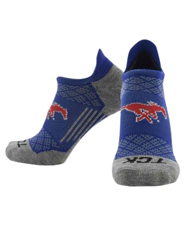 NCAA No Show Tab Socks - SMU Mustangs, Royal Blue/Red, Medium