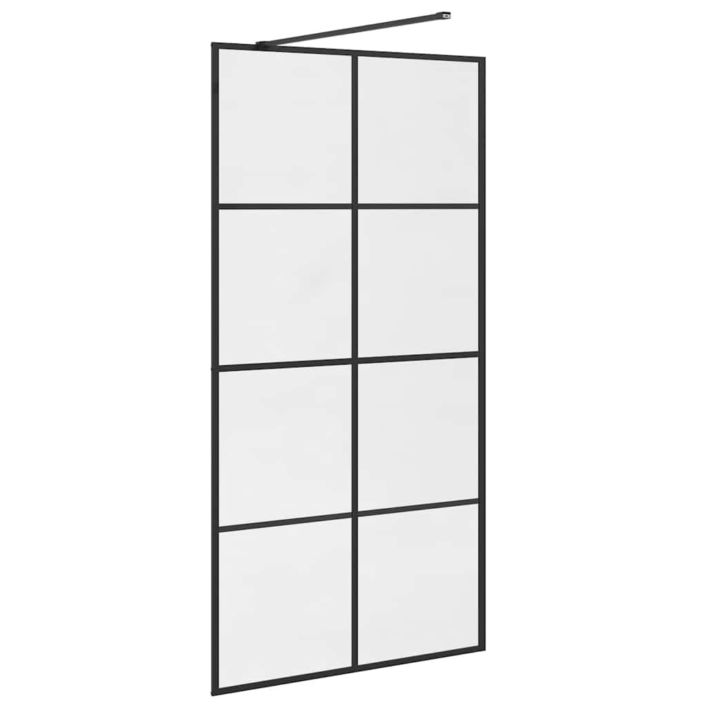 Parete doccia per cabina doccia, 100 x 195 cm, con vetro di sicurezza monolastra da 5 mm e telaio in alluminio, nero trasparente