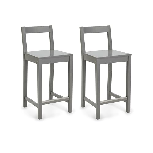 Image of Amazon Basics Wooden Counter Height Bar Stool with Backrest, 24 inch, Grey, Set of 2