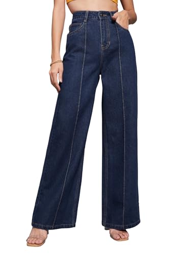 Image of Miss Chase Women's Wide-Leg High-Rise Regular-Length Stretchable Shaping Denim Jeans