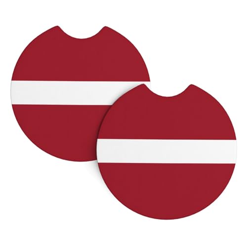 YYHWHJDE Lot de 2 sous-verres de voiture avec motif drapeau de la Lettonie – Durable et imperméable pour la protection et la décoration intérieure de la voiture