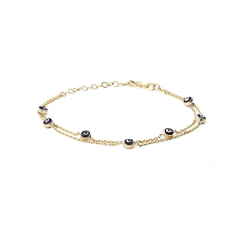 Gelin Evil Eye Double Row Station Bracelet in 14K Solid Gold