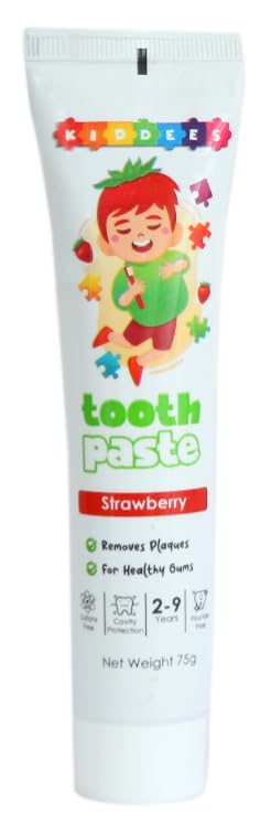 Kiddees Strawberry Kids Toothpaste, No Added Sugar, SLS & Fluoride Free, Oral Care, Ensures White and Strong Teeth, Prevents Cavities for Age 2 – 9 Years - 75g (Pack of 1) (B0C5NG31DS) Amazon Price History, Amazon Price Tracker