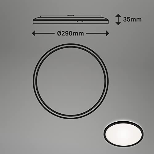 BRILONER Leuchten – LED Bad Deckenleuchte mit Backlight, IP44 LED Badezimmerlampe, ultraflach, neutralweißes Licht, Schwarz, 290x35 mm (DxH)