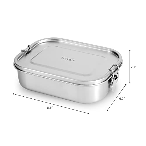 Vikcolee Stainless Steel Bento Lunch Food Box Container, 5-Compartment Large 1400Ml Metal Bento Lunch Box Container For Kids Or Adults With Lockable Clips To Leak Proof - Bpa-Free - Dishwasher Safe #TOP2
