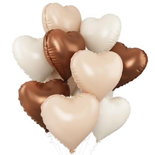 Sable blanc brun coeur ballon,10pcs abricot café beige feuille coeur ballon, 18 pouces crème hélium nu polyester film ballon pour la Saint Valentin, fiançailles,décoration de fête de mariage