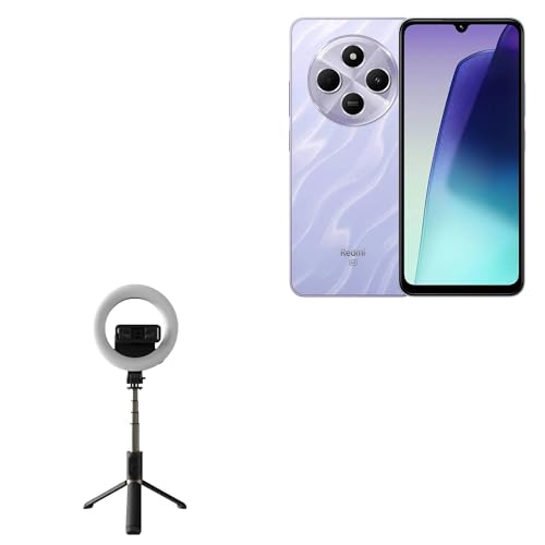 BoxWave Stand and Mount Compatible with Xiaomi Redmi 14C 5G - RingLight SelfiePod, Selfie Stick Extendable Arm with Ring Light - Jet Black