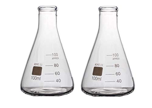 Rocwing - Borosilicaat 3.3 Glas Graduated Conical Erlenmeyer Flask voor Laboratorium (100ml, 2 in een verpakking)