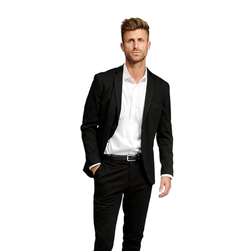 Performance Blazer Herren Schwarz (Größe 56) – Stylischer Slim Fit Herren Stretch Sakko – Stretch Anzugjacke – Bequemer, praktischer Zwei Knopf Sakko für Business & Freizeit