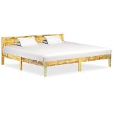 KLYEON Estructura de Cama de Madera Maciza reciclada 200x200 cm,Estructura de Cama Vintage de Madera Maciza Reciclada para Colchón de 200 x 200 cm Camas y somieres