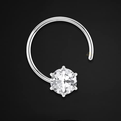 Image of SJ SHUBHAM JEWELLERS 92.5-925 Sterling Silver Round Shape White Cubic Zirconia Prong /Cup Setting Nose Pin Stud for Women Girls Size 2MM 3MM Size Pure Silver