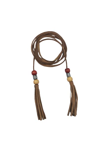 ANI ACCESSORIEZ Women Suede Belt/Cord for Skiny Girl/Women with Wooden Beeds Tassel (Light Brown)-image-39