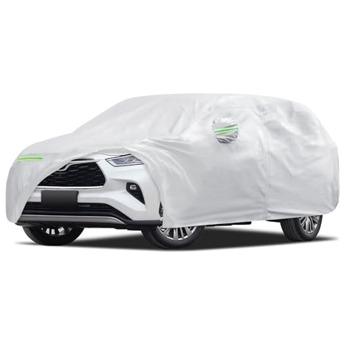Car Cover Custom Fit for Toyota Highlander 2001-2026, Migaven Waterproof Full Exterior Cover Sun Rain Protection with Door Zipper and Cotton Lining, Silver
