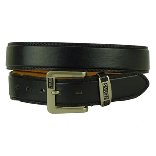 Classic Black Leather Belt for Men with Square Buckle – Stylish Casual Fit