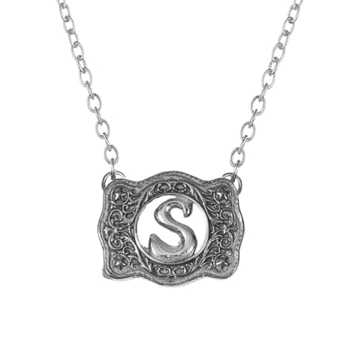 Belt Buckle Necklace Western Style Initial Letter Pendant Necklace, Decorative Belt Buckle Frame Design