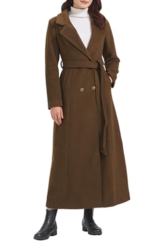 Manteau en laine femme long PLAERENER veste hiver chic col revers