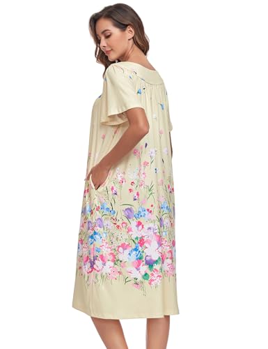 Image of Muumuu House Dresses for Women Nightgown Duster Moomoo Short Sleeve Patio Dress with Pockets S-3XL