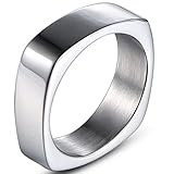 Jude Jewelers Stainless Steel Square Shaped Classic Simple Plain Wedding Band Ring (Silver, 8)