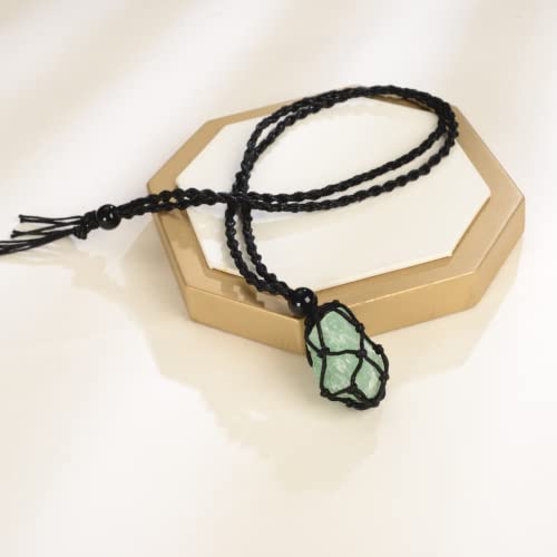 Anjiucc Natural Gemstone Crystal Pendant Necklace Stone Holder Necklace Cord Hand-Woven Necklace with Adjustable Length for Women Men3