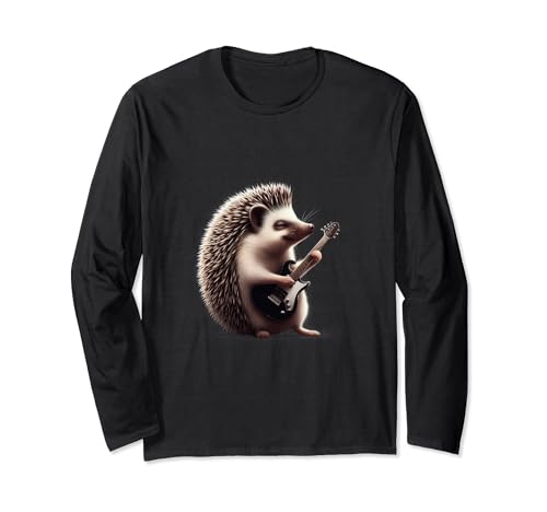 Hedgehog Playing Guitar - Funny Rock Music Guitar Hedgehog Maglia a Manica