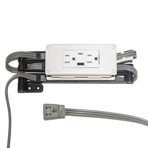 My Tidy Space Low Profile Combo (1) USB-A (1) USB-C (2) 15 Amp in Drawer Docking Station Outlet Plugs with Retractable arm
