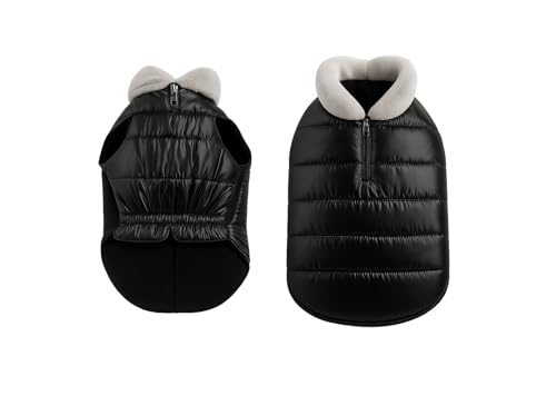 Image of The Pets Company Dog Winter Coat Jacket, Clothes, Windproof, Waterproof, Light Weight, Washable, Ultra Warm Thick Fleece Lined Dog Vest for Cold Weather Protection, (Black, Small - 14 Inch)