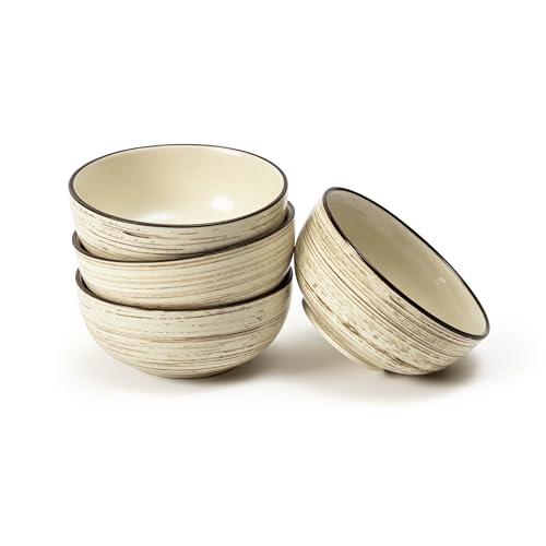 Image of Beyond Homes Ceramic Curry Bowl Set of 4, 240ml | Microwave & Dishwasher Safe Ceramic Bowls for Snacks, Vegetables, Chutney & Raita | Dal Katori Set for Kitchen, Matte-Finish (4, Brown Texture)