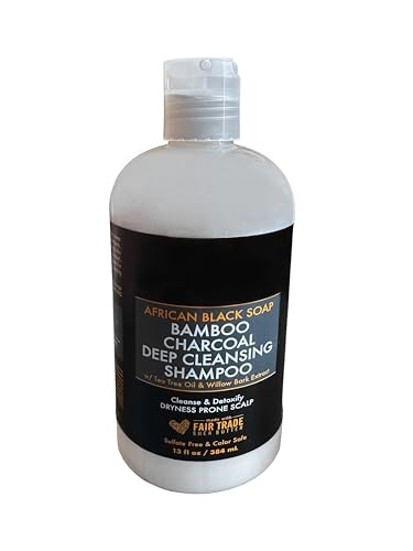Shéa Moisture Champú Purificante con Jabón Negro Africano y Carbón de Bambú – Anticaspa, Detox para Cuero Cabelludo Graso, Sin Sulfatos, 384ml