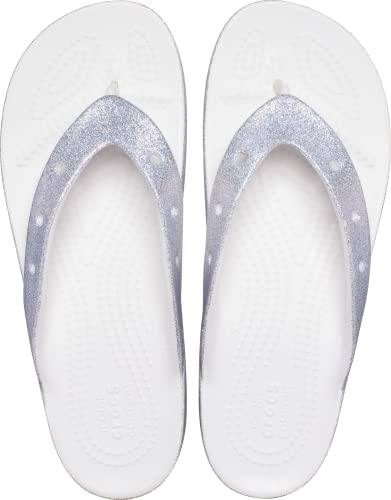 Crocs Women's Classic Flip Flops, Platform Sandals, White/Glitter, 5 #TOP4