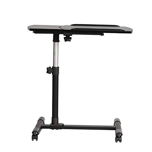 Mesa auxiliar en forma de C, escritorio móvil para computadora portátil, carrito con tablero de ratón, altura ajustable de 57,2 a 82,5 cm sobre la mesa de la cama (color: blanco) (negro)