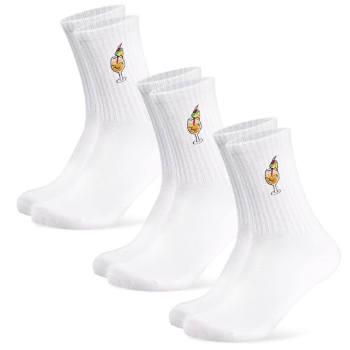 Niofind Calzini Tennis per Donna e Uomo, Divertenti Calzini Sportivi in Cotone con Motivo Aperol, 3 Paia di Calzini con Cocktail, Regalo di Natale per Uomo e Donna