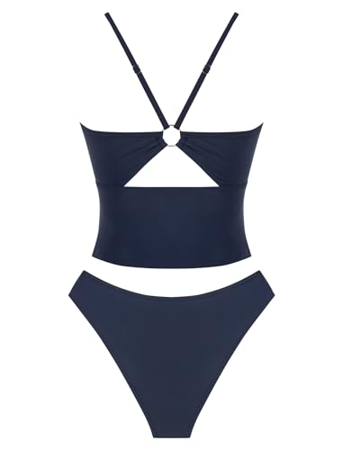 Image of ZAFUL Tankini Swimsuits for Women V Neck Dual Straps Cropped Bikini Swimsuit High Cut 2 Pieces Bathing Suit