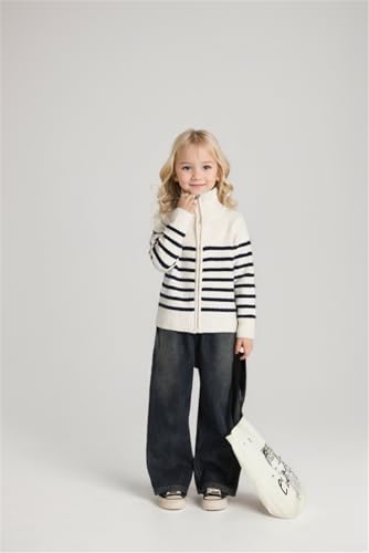 Girls Knit Cardigan Sweater Stripe Color Zip Long Sleeve Kids School Uniform Fall Jacket4