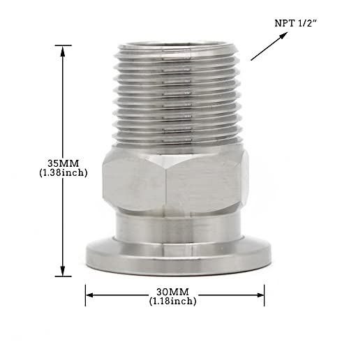 Image of SS304 KF16 NPT Male Adaptor thread 1 /2 inch NW16 KF Male coupling ISO-KF16 X NPT 1 /2 inch