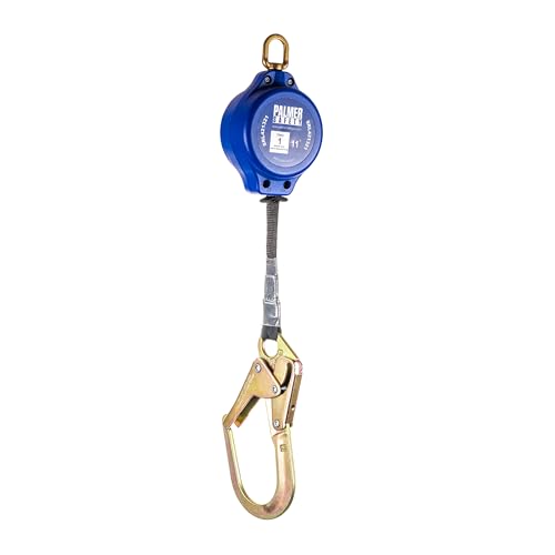 Image of Palmer Safety SRD 11 FT. Self Retracting Lifeline I Lightweight SRL with Construction Web Steel Rebar Hook I OSHA ANSI Industrial Roofing Tool Personal Fall Arrest Protection Safety Yoyo